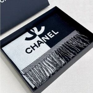 CHANEL Black and White Logo Scarf